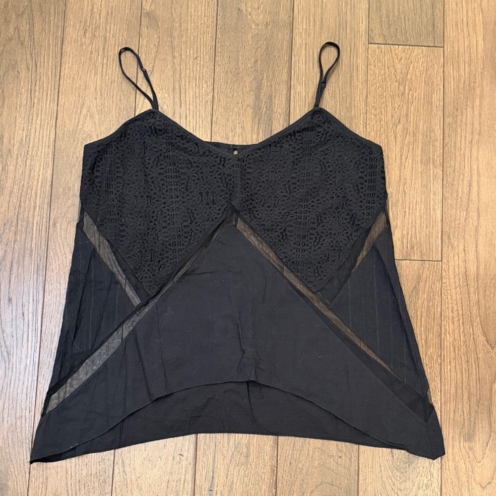 Black Lace & Mesh Spaghetti Strap Tank Top
